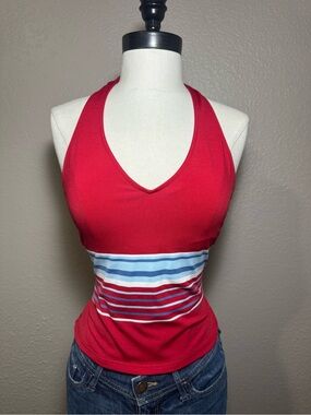 Anne Cole Red and Blue Striped Halter Knit Top